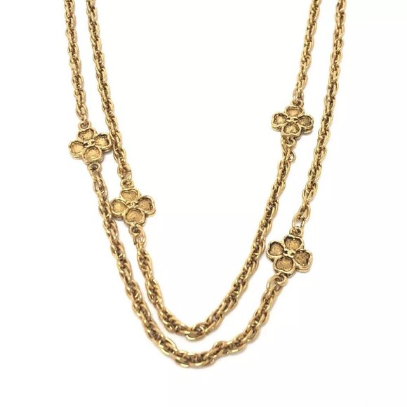 CHANEL Clover chain long Necklace Metal Gold - Picture 1 of 15